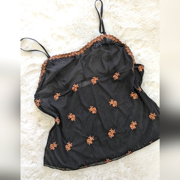 Vtg Embroidered Rose and Mesh Camisole - Picture 1 of 3